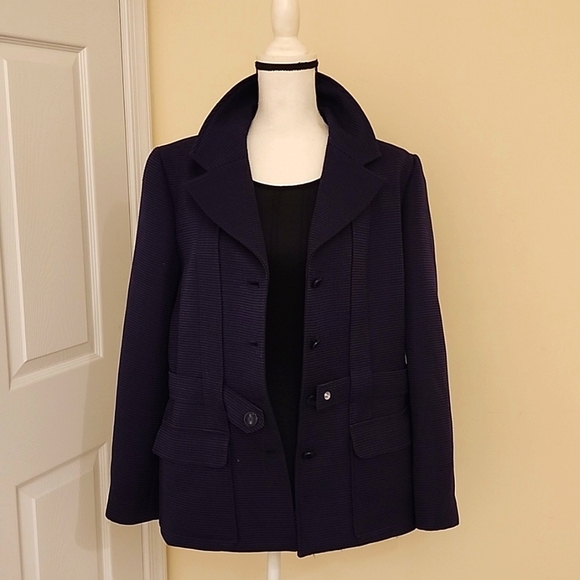 CHANEL Jackets & Blazers - CHANEL Wool Silk Blazer Jacket Light Coat Violet Navy Attached Belt M L